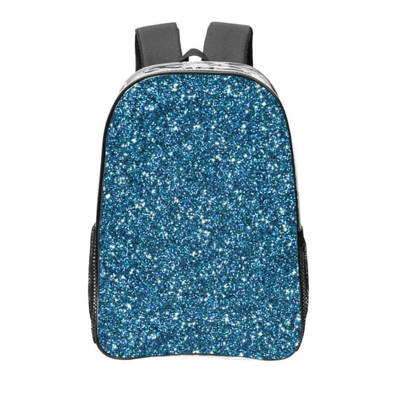 Gaeub Blue Glitter Print Clear Backpack ,Clear Transparent Backpack, PVC Bag with Side Pockets,for Concert, Beach, Work, Travel & Sporting