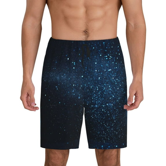 Gaeub Blue Glitter Retro Printed Men's Short Pajama Pants, Lightweight Lounge & Sleep Bottoms Keep You Cool - 4X-Large