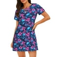 thumbnail image 1 of Gaeub Blue Skull Flower Print Women's Short-Sleeved Nightdress,Loose Comfy Pajama Sleepwear,Summer Night-dresses for Women, 1 of 6