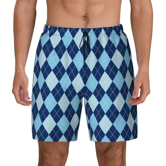 Gaeub Blue Squares Mens Swim Trunks Stretch Beach Shorts Quick Dry for Men Swim Shorts Swimwear with Pockets- Large