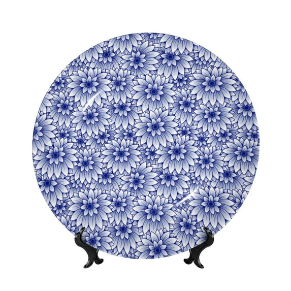 Gaeub Blue And White Flowers Print Ceramic Plate,Dinner Plates,Bone China Decorative Plates with Display Stand,Art Ceramic Ornaments for Wall Hanging Decoration-6in