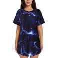 thumbnail image 1 of Gaeub Blue thunder bolt light Print Women's Short Sleeve Pajama Set Soft Sleepwear Pjs Short Sleeve Button Down Nightwear with Long Pants-XX-Large, 1 of 6