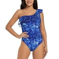 thumbnail image 1 of Gaeub Blurred Star Snow Christmas Women's One Shoulder Ruffle Tummy Control Swimwear for Swimming Surfing Beach Party - Large, 1 of 8
