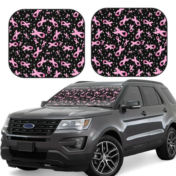 Gaeub Breast Cancer Awareness (2) Foldable Auto Sun Blocker Visor, Sunshade for Car Front Window, Keeps Your Vehicle Cool - Medium