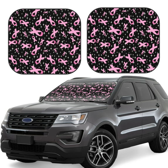 Gaeub Breast Cancer Awareness (2) Foldable Auto Sun Blocker Visor, Sunshade for Car Front Window, Keeps Your Vehicle Cool - Small