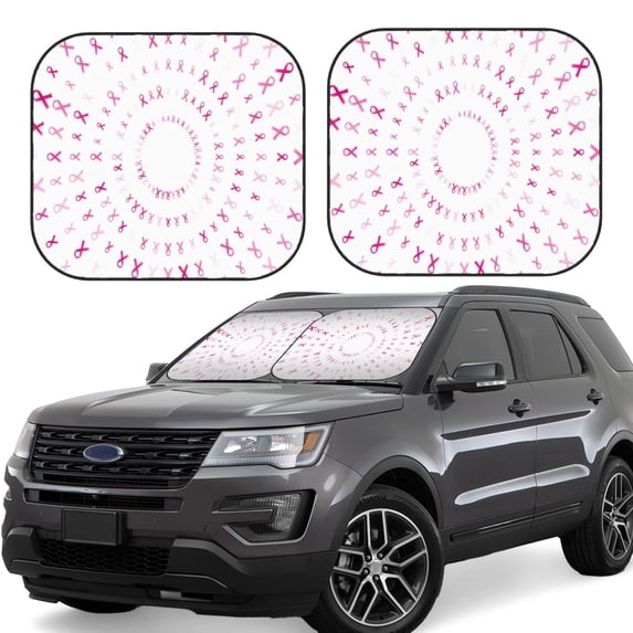 Gaeub Breast Cancer Awareness (4) Foldable Auto Sun Blocker Visor, Sunshade for Car Front Window, Keeps Your Vehicle Cool - Large
