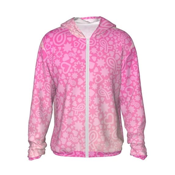 Gaeub Breast Cancer Pink Ribbons Awareness Men's and Women's UPF 50+ Long-Sleeved Sun Protection Clothing, Fishing Shirt Long Sleeve Zip - X-Large