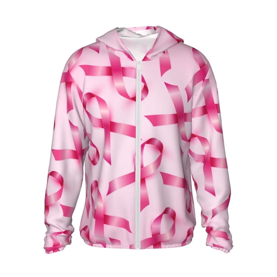Gaeub Breast Cancer Ribbons Awareness Men's and Women's UPF 50+ Long-Sleeved Sun Protection Clothing, Fishing Shirt Long Sleeve Zip - 3X-Large