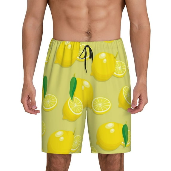 Gaeub Bright Lemons Printed Men's Short Pajama Pants, Lightweight Lounge & Sleep Bottoms Keep You Cool - XX-Large