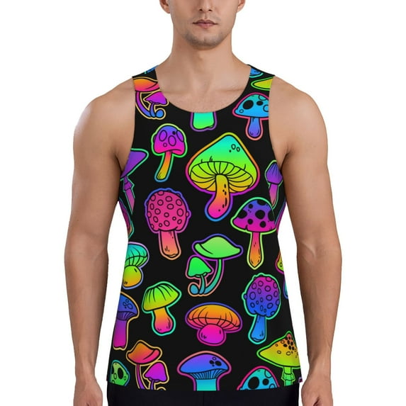 Gaeub Bright Mushrooms Men's Athletic Tank Top, Workout Sleeveless Shirts, Running Tank Tops for Gym, Running, Training - Large