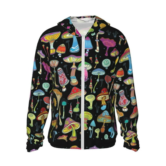 Gaeub Bright Mushrooms Men's and Women's UPF 50+ Long-Sleeved Sun Protection Clothing, Fishing Shirt Long Sleeve Zip - Small