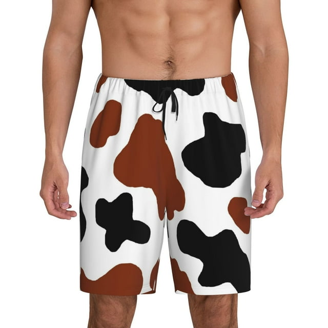 Gaeub Brown Black Cow Printed Men's Short Pajama Pants, Lightweight
