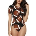 thumbnail image 1 of Gaeub Brown Football On Black Women'S Short Sleeve One Piece Swimsuit Sexy High-Waisted Bodysuit For Swimming, Beach, Sports - Small, 1 of 9