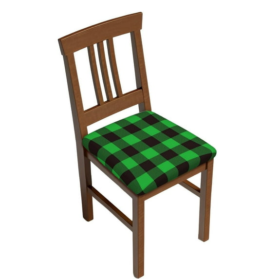 Gaeub Buffalo Plaid Green Black Square Chair Seat Covers, Stretch Fitted Printed Chair Seat Cushion Cover for Kitchen, Office - One Size