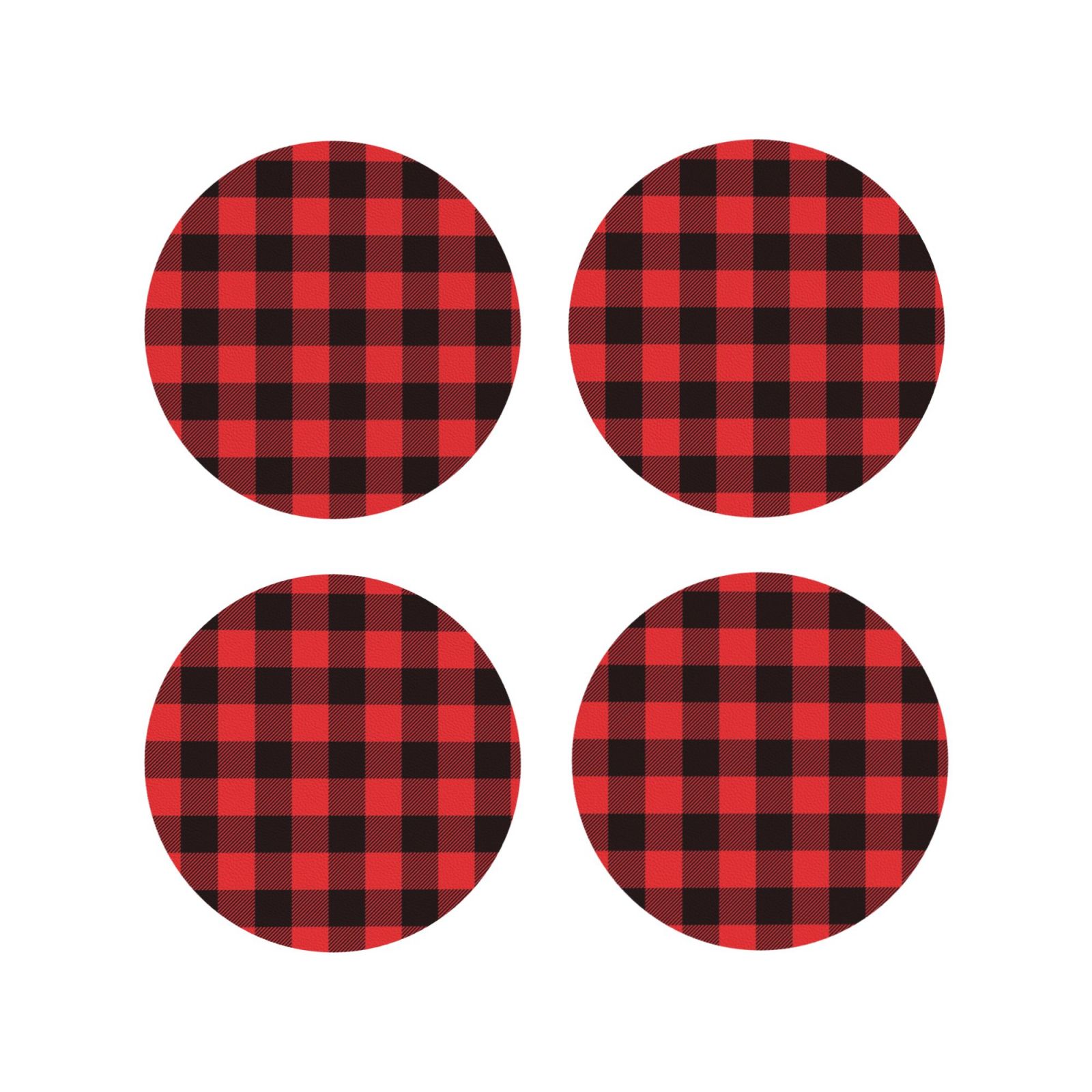 Gaeub Buffalo Plaid Red Black Print 4 Pcs Leather Coasters for Drinks ...