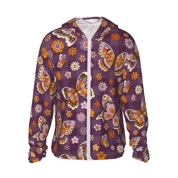 Gaeub Buffalo Plaid and Butterflys Men's and Women's UPF 50+ Long-Sleeved Sun Protection Clothing, Fishing Shirt Long Sleeve Zip - Small