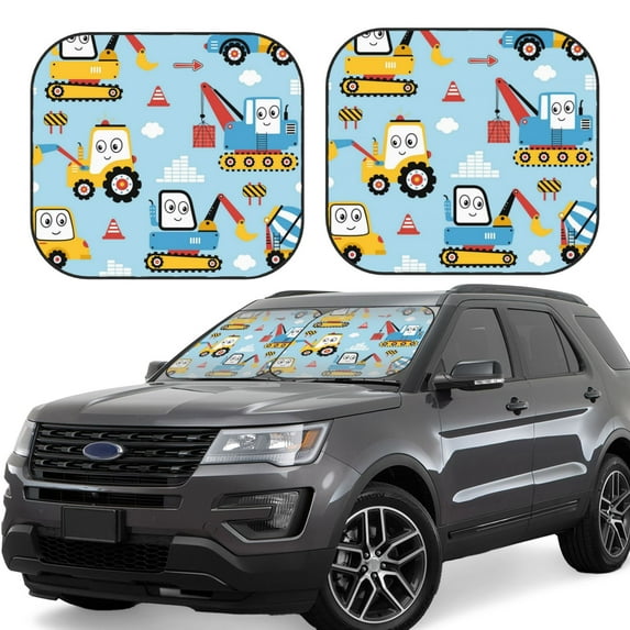 Gaeub Building Truck Foldable Auto Sun Blocker Visor, Sunshade for Car Front Window, Keeps Your Vehicle Cool - Medium