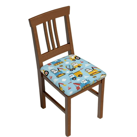 Gaeub Building Truck Square Chair Seat Covers, Stretch Fitted Printed Chair Seat Cushion Cover for Kitchen, Office - One Size