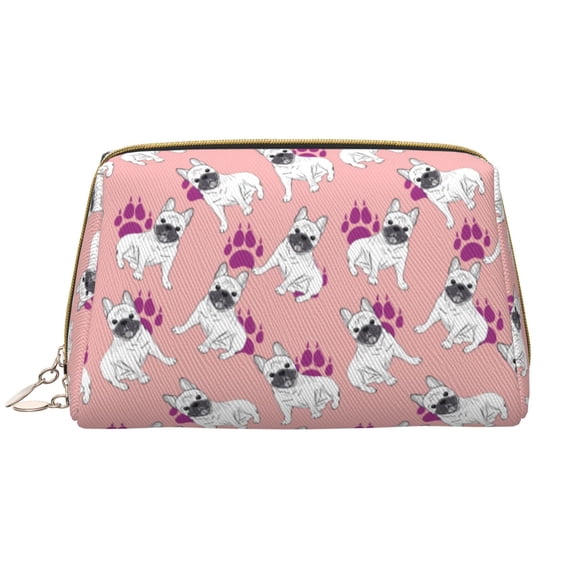 Gaeub Bulldog Printed Travel Cosmetic Bag,Makeup Bag, Large Capacity Toiletry Bag for Women, Portable Pouch Make Up Organizer with Zipper and Divider