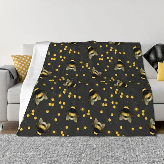 Gaeub Bumblebee Printed Flannel Throw Blanket,Plush Throw,Fuzzy Bed Blanket for Bedding Sofa and Travel,Decorative Blanket-40"x30"