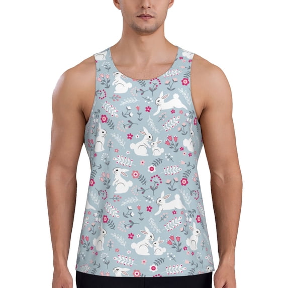 Gaeub Bunny And Flower Men's Athletic Tank Top, Workout Sleeveless Shirts, Running Tank Tops for Gym, Running, Training - XX-Large