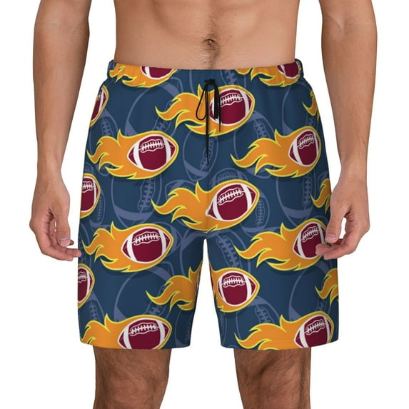 Gaeub Burning Rugby Balls Mens Swim Trunks Stretch Beach Shorts Quick Dry for Men Swim Shorts Swimwear with Pockets- Small