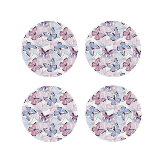 Gaeub Butterflies in Pastel Print 4 Pcs Leather Coasters for Drinks ,Drink Coasters Sets,Drink Table Cup Coasters for Living Room Kitchen Coffee Decor-Round Shape