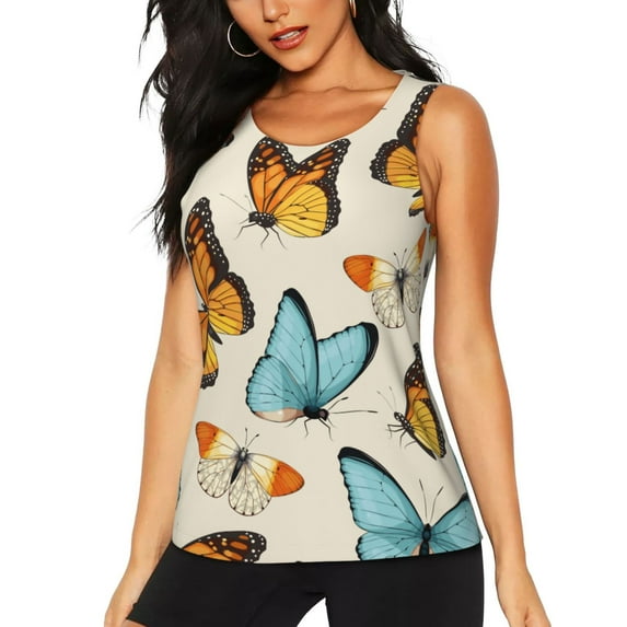 Gaeub Butterflies Women's Workout Tank Tops Lightweight Sleeveless Shirts for Women for Athletic Running Tennis Yoga - XX-Large