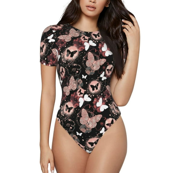 Gaeub Butterflies1 Women'S Short Sleeve One Piece Swimsuit Sexy High-Waisted Bodysuit For Swimming, Beach, Sports - X-Large
