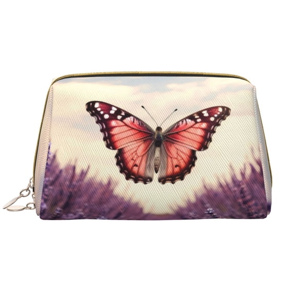 Gaeub Butterfly Over Lavender Printed Travel Cosmetic Bag,Makeup Bag, Large Capacity Toiletry Bag for Women, Portable Pouch Make Up Organizer with Zipper and Divider
