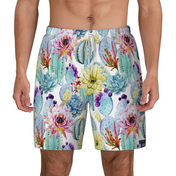 Gaeub Cactus1 Mens Swim Trunks Stretch Beach Shorts Quick Dry for Men Swim Shorts Swimwear with Pockets- Large