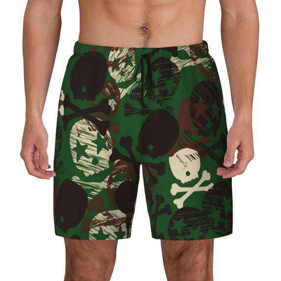 Gaeub Camouflage Skull Mens Swim Trunks Stretch Beach Shorts Quick Dry for Men Swim Shorts Swimwear with Pockets- Medium