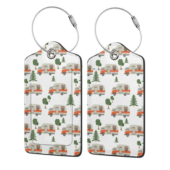 Gaeub Camp Van Print Luggage Tag for Suitcase, Travel Leather Bag Tags Identifiers Privacy Cover ID Label with Durable Steel Loop for Women Men Kids Girls Travel-2 PCS