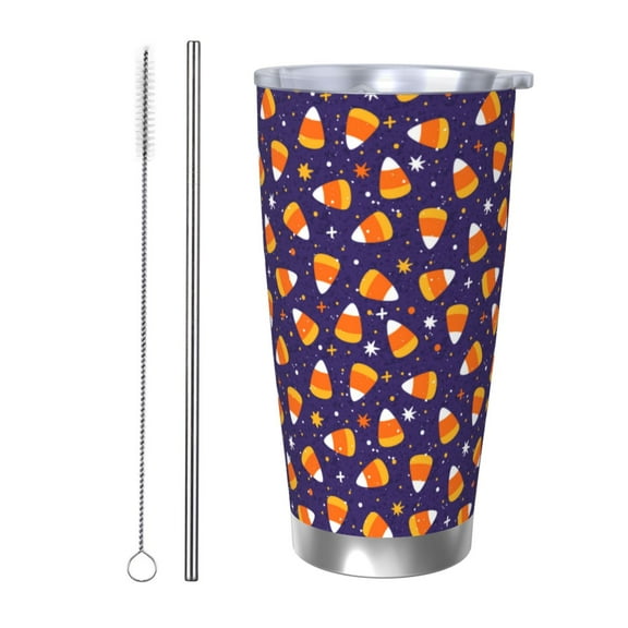Gaeub Candy Corn (2) Print 20-Ounce Stainless Steel Car Cup,Tumblers Cups with Lids and Straw,Coffee Cups for Adults Kids Home Car Office School Travel Party-Straw Two-piece Set