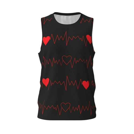 Gaeub Cardiogram and Heart Men's Mesh Basketball Jersey, Quick-Drying Sleeveless Top S-4XL, Loose Muscle Tank Top -XX-Large