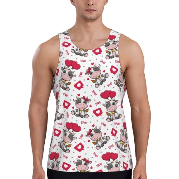 Gaeub Caring Cow Men's Athletic Tank Top, Workout Sleeveless Shirts, Running Tank Tops for Gym, Running, Training - X-Large