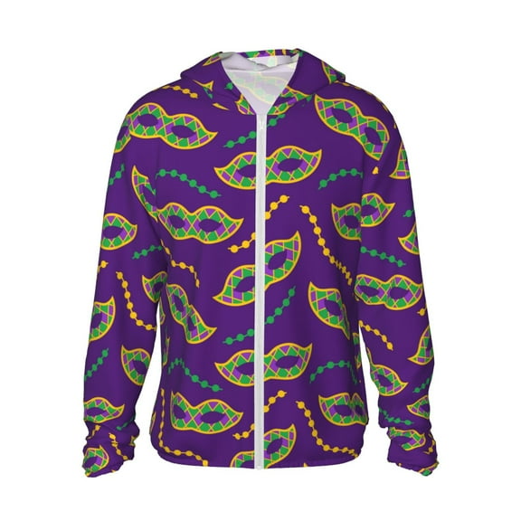 Gaeub Carnival Masks and Beads Men's and Women's UPF 50+ Long-Sleeved Sun Protection Clothing, Fishing Shirt Long Sleeve Zip - Small