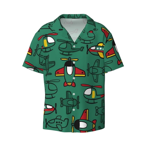 Gaeub Cartoon Air Transportation Men's Lapel Short Sleeve Shirt, Relaxed Fit Shirt, Soft and Breathable for Outdoors Party Travel - Large