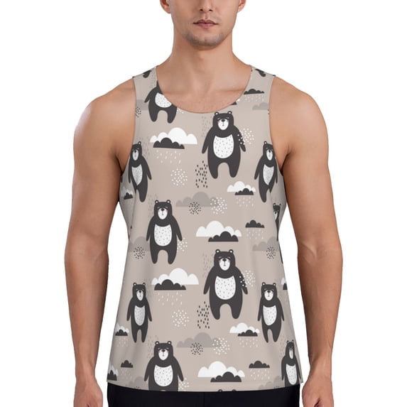 Gaeub Cartoon Bear Brown Men's Athletic Tank Top, Workout Sleeveless Shirts, Running Tank Tops for Gym, Running, Training - 3X-Large