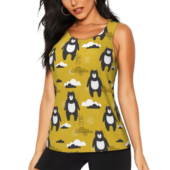 Gaeub Cartoon Bear Yellow Women's Workout Tank Tops Lightweight Sleeveless Shirts for Women for Athletic Running Tennis Yoga - X-Large
