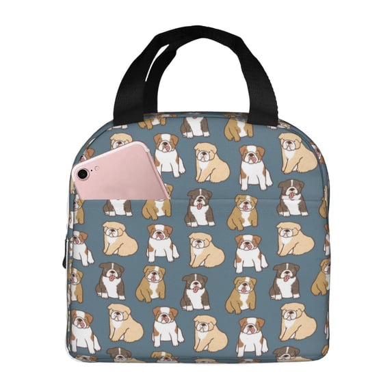 Gaeub Cartoon Bulldog 1 Print Lunch Bag Lunch Box for Women Men,Reusable Insulated Lunch Bags for Adults,Leakproof Cooler Lunch Tote Bag, Large Capacity for Work Travel Picnic