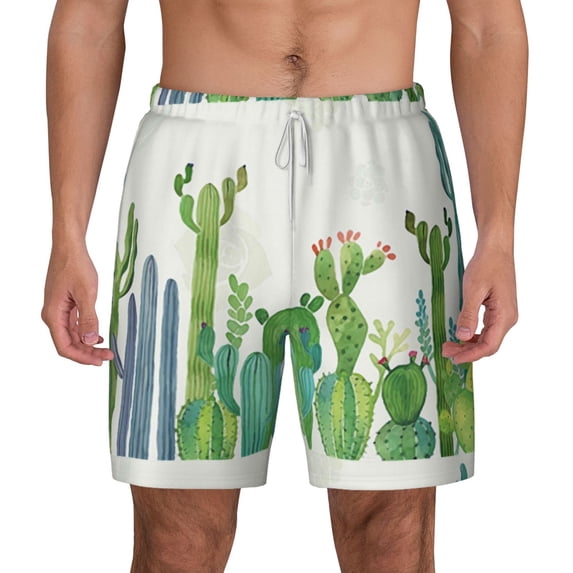 Gaeub Cartoon Cactus Mens Swim Trunks Stretch Beach Shorts Quick Dry for Men Swim Shorts Swimwear with Pockets- XX-Large