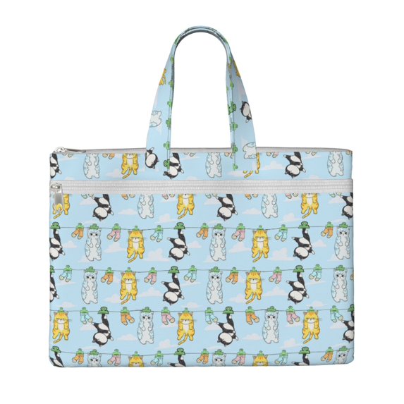 Gaeub Cartoon Cat Print Canvas Tote File Bag,Laptop Tote Bag,Zipper File Bag,Canvas 15 Inch Handbag Purse for Office Travel