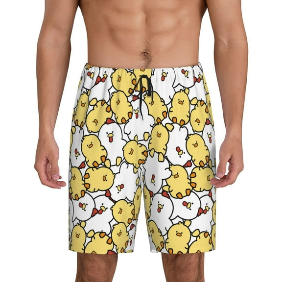 Gaeub Cartoon Chicken Print Men's Short Pajama Pants, Sleep Shorts, Household Pants, Casual Pants with Pockets-Medium