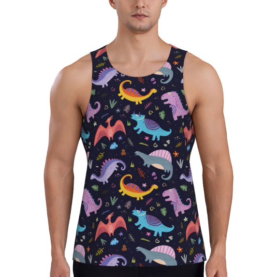 Gaeub Cartoon Dinosaur Men's Athletic Tank Top, Workout Sleeveless Shirts, Running Tank Tops for Gym, Running, Training - Small