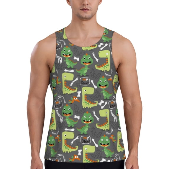 Gaeub Cartoon Dinosaurs (2) Men's Athletic Tank Top, Workout Sleeveless Shirts, Running Tank Tops for Gym, Running, Training - Large