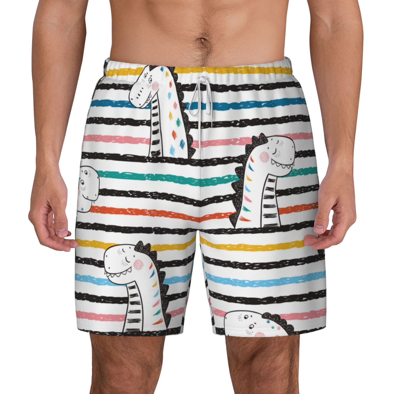 Gaeub Cartoon Dinosaurs Mens Swim Trunks Stretch Beach Shorts Quick Dry