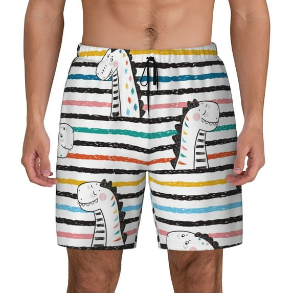 Gaeub Cartoon Dinosaurs Mens Swim Trunks Stretch Beach Shorts Quick Dry for Men Swim Shorts Swimwear with Pockets- XX-Large