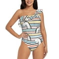 thumbnail image 1 of Gaeub Cartoon Dinosaurs Women's One Shoulder Ruffle Tummy Control Swimwear for Swimming Surfing Beach Party - Medium, 1 of 8