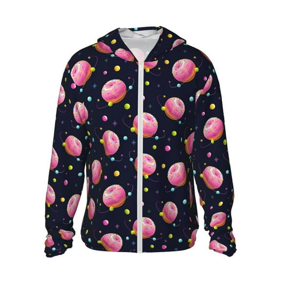 Gaeub Cartoon Donut Planets Men's and Women's UPF 50+ Long-Sleeved Sun Protection Clothing, Fishing Shirt Long Sleeve Zip - Small